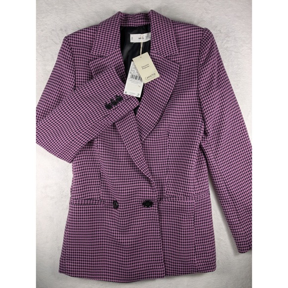 NWT‎ Mango MNG Houndstooth Blazer Womens XXS Purple Black Americana Carlota Coat - Picture 7 of 16